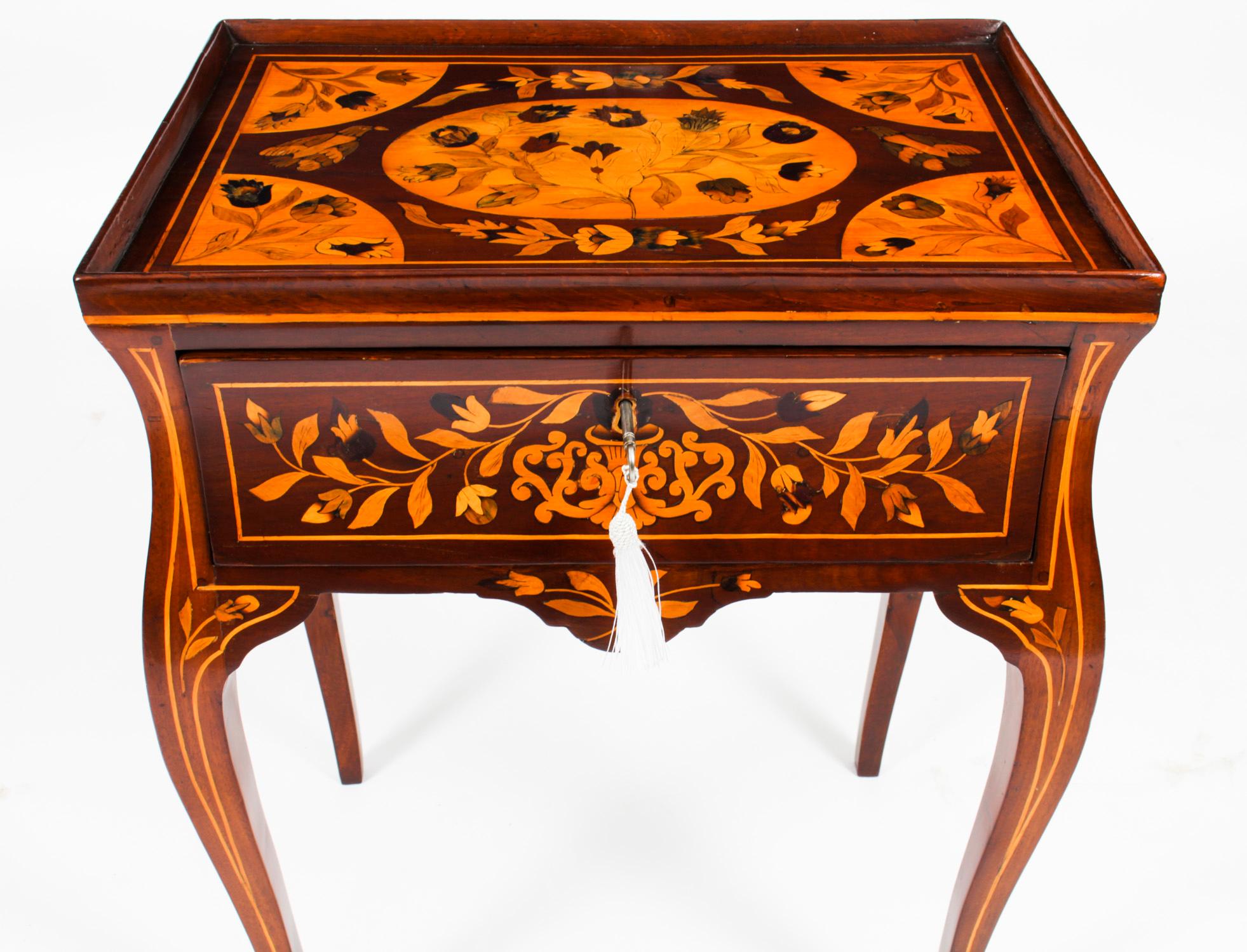 Antique Dutch Marquetry Tray Top Bedside Cabinet Side Table 19th Century In Good Condition In London, GB