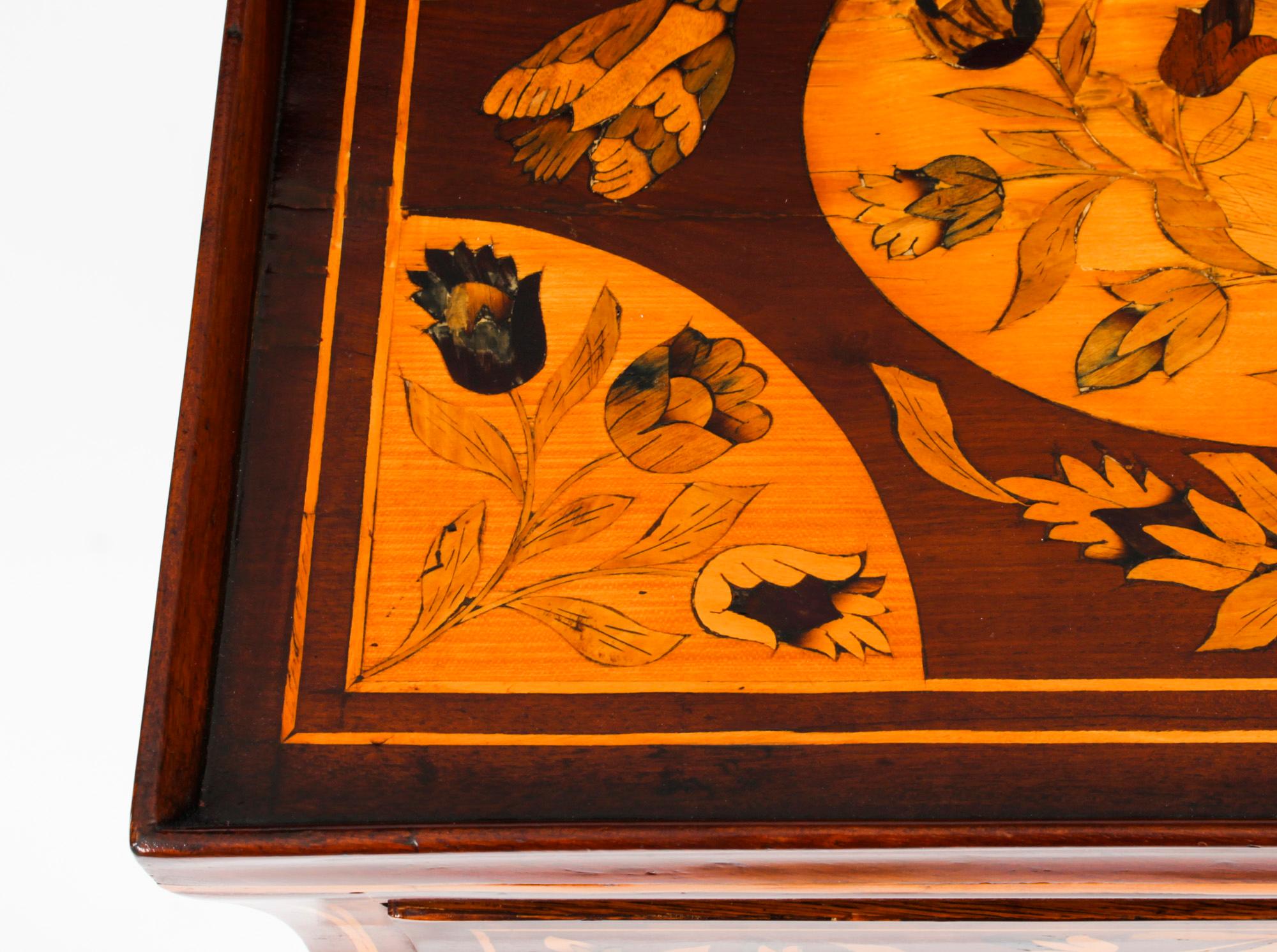 Mahogany Antique Dutch Marquetry Tray Top Bedside Cabinet Side Table 19th Century