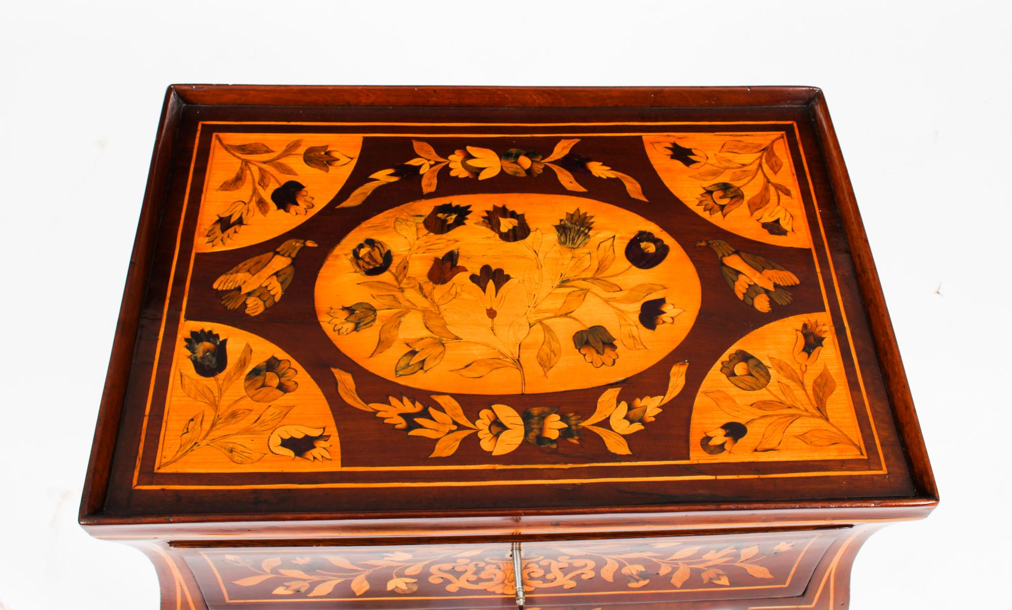 Antique Dutch Marquetry Tray Top Bedside Cabinet Side Table 19th Century 2