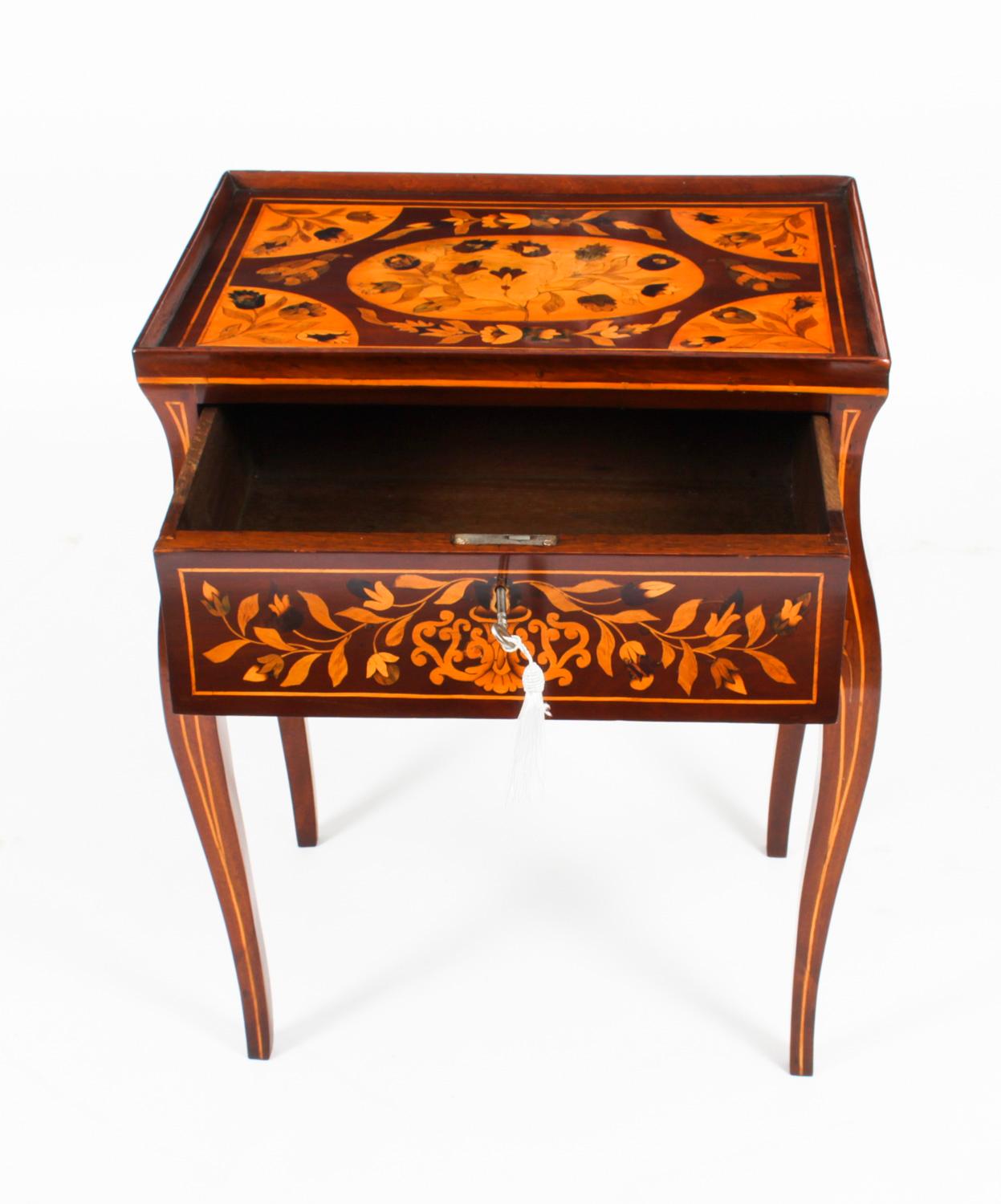 Antique Dutch Marquetry Tray Top Bedside Cabinet Side Table 19th Century 3