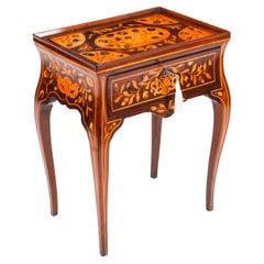 Antique Dutch Marquetry Tray Top Bedside Cabinet Side Table 19th Century