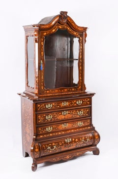 Antique Dutch Marquetry Walnut Cabinet on Chest 18th Century