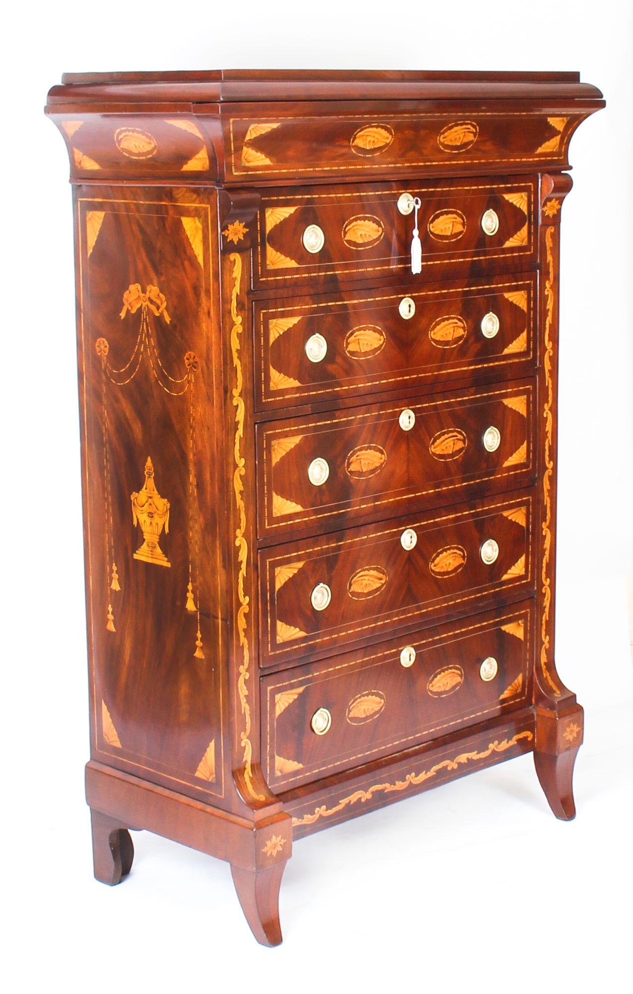 Antique Dutch Marquetry Walnut Seven Drawer Chest, Early 19th Century For Sale 7