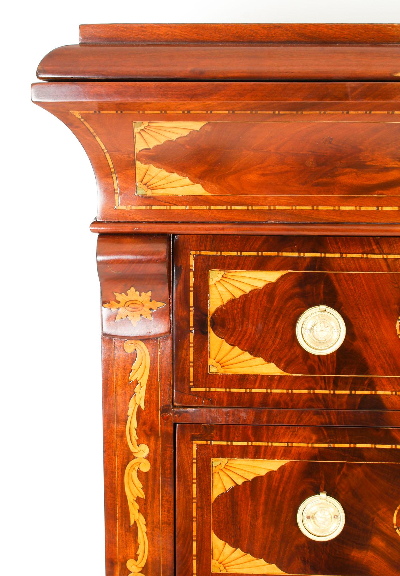 Antique Dutch Marquetry Walnut Seven Drawer Chest, Early 19th Century For Sale 3