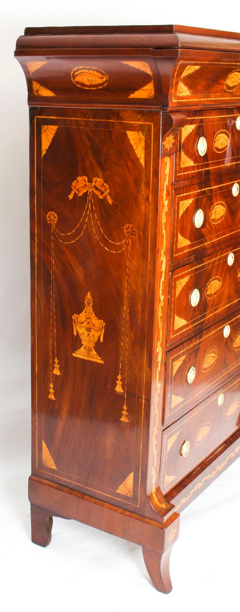 Antique Dutch Marquetry Walnut Seven Drawer Chest, Early 19th Century For Sale 6