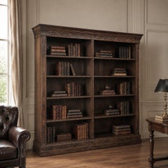 Libreria aperta in noce intagliata a mano, in stile neoclassico olandese d’epoca