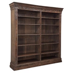 Libreria aperta in noce intagliata a mano, in stile neoclassico olandese d’epoca