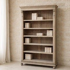 Antique Dutch Neoclassical Open Bookcase in Solid Stripped White Oak