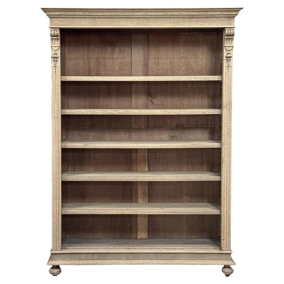 Antique Dutch Neoclassical Open Bookcase in Solid Stripped White Oak