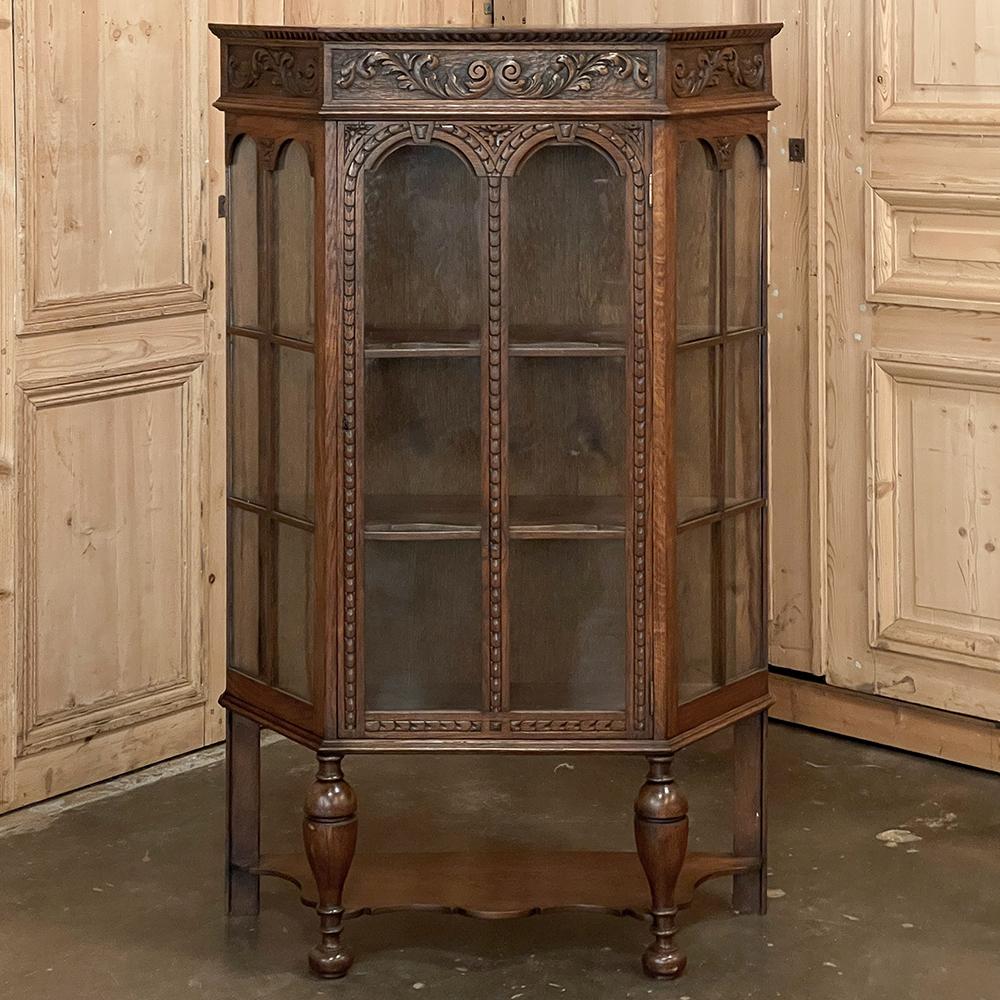 Antique Dutch neoclassical Petite Vitrine ~ Curio cabinet is a marvelous example of craftsmanship on a diminutive scale! Standing a little over four feet in height, it is the perfect choice for a cozy niche, under an open stairway, or in a corner.