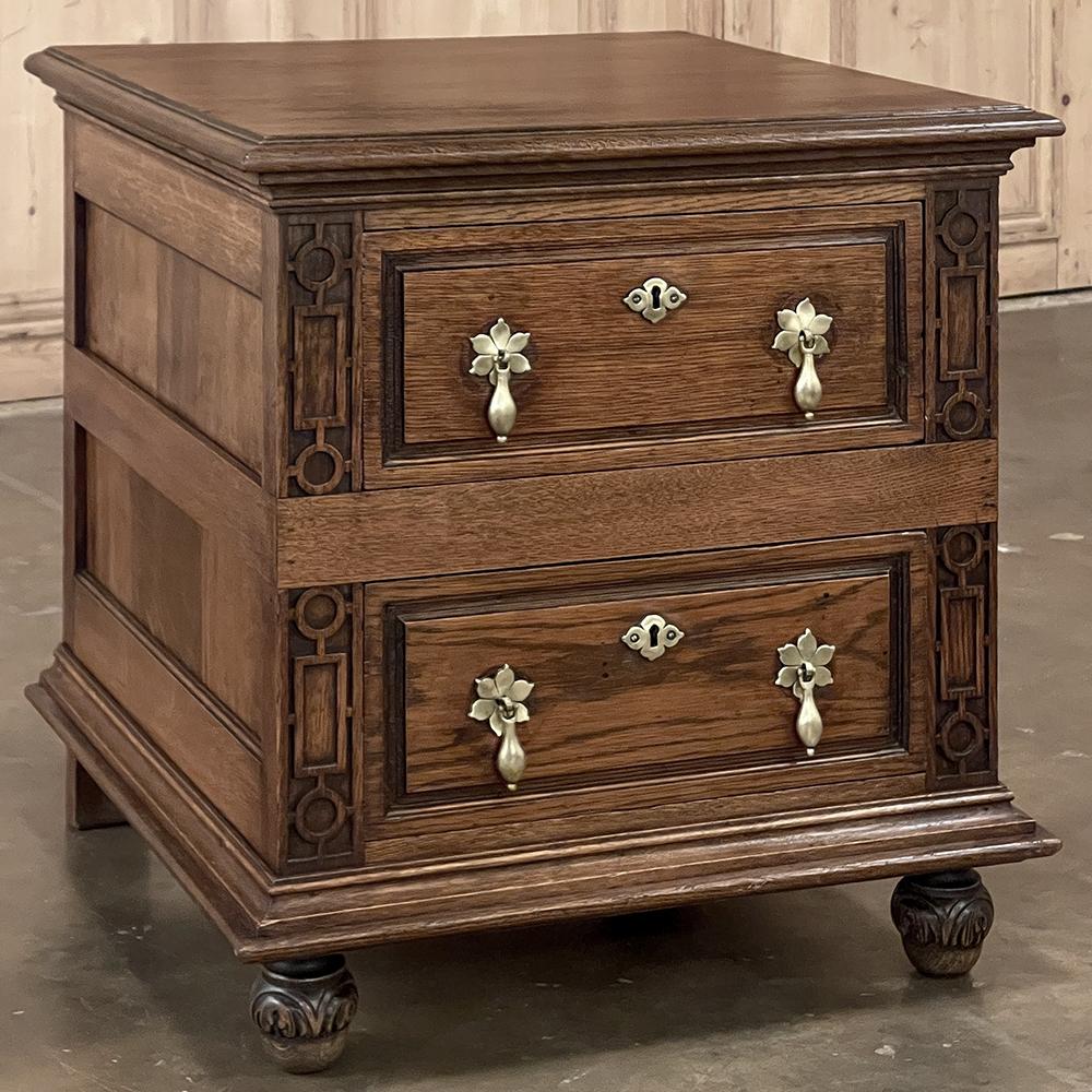 Antique Dutch Nightstand ~ Chest of Drawers is the perfect Size for the 21st century bedroom! Almost two feet deep and just as wide, it will hold a lot more inside the two spacious drawers as well as provide a larger surface than most for your lamp,