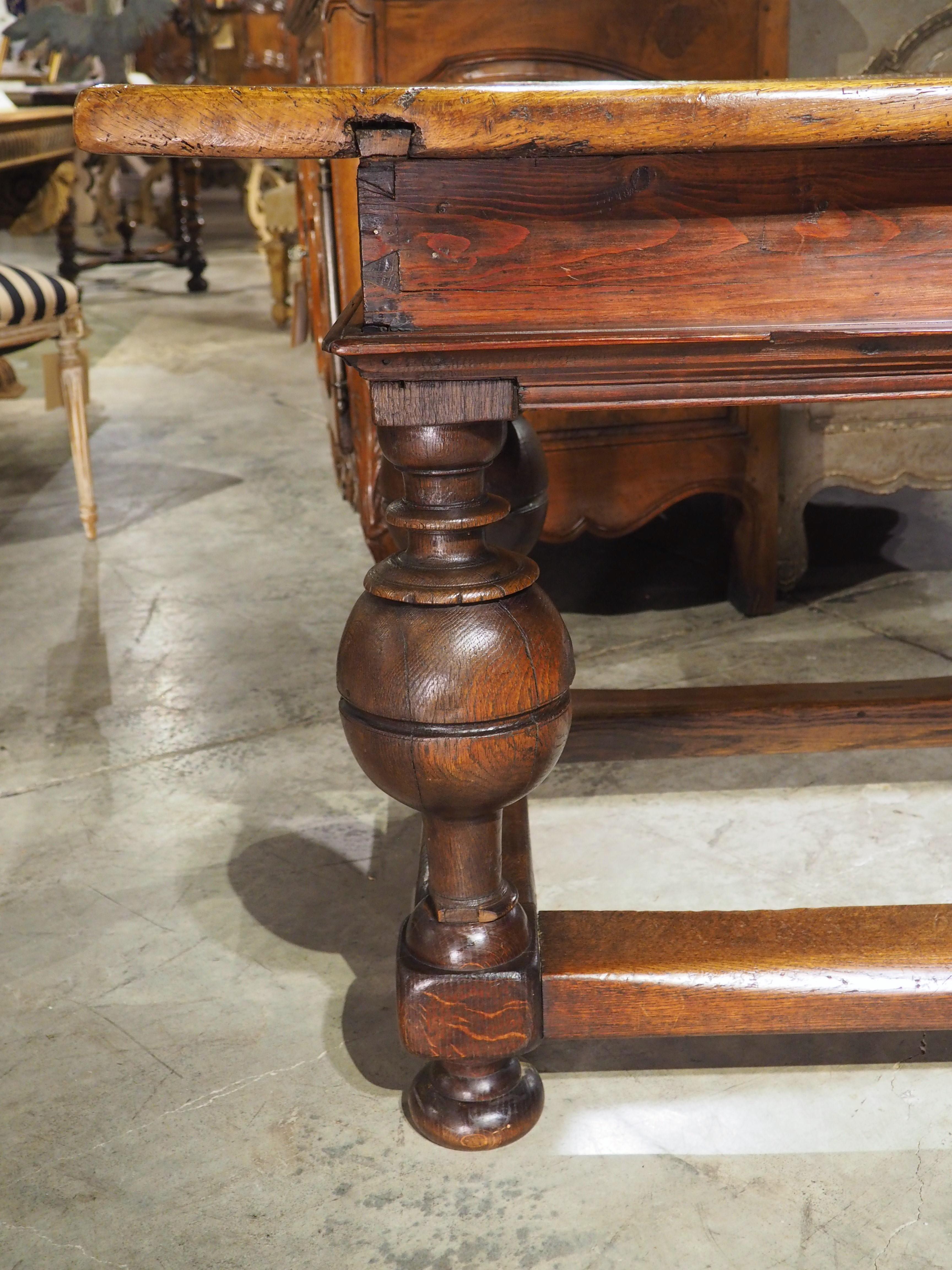 Hand-Carved Antique Dutch Oak and Pine Ball Leg Table