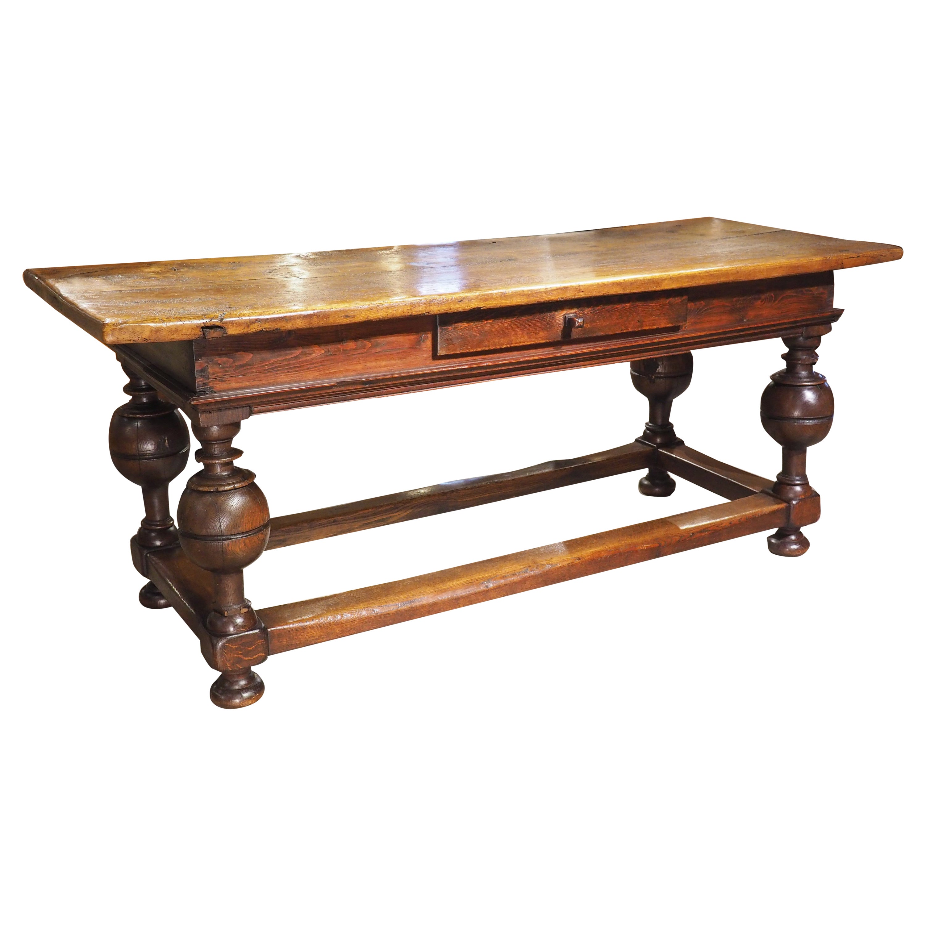 Antique Dutch Oak and Pine Ball Leg Table