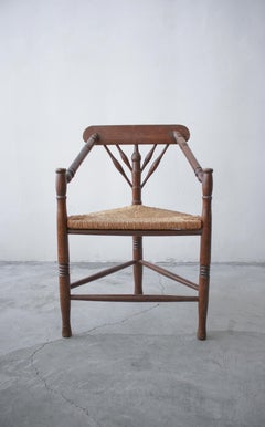 Antique Dutch Oak and Rush Turner's Chair