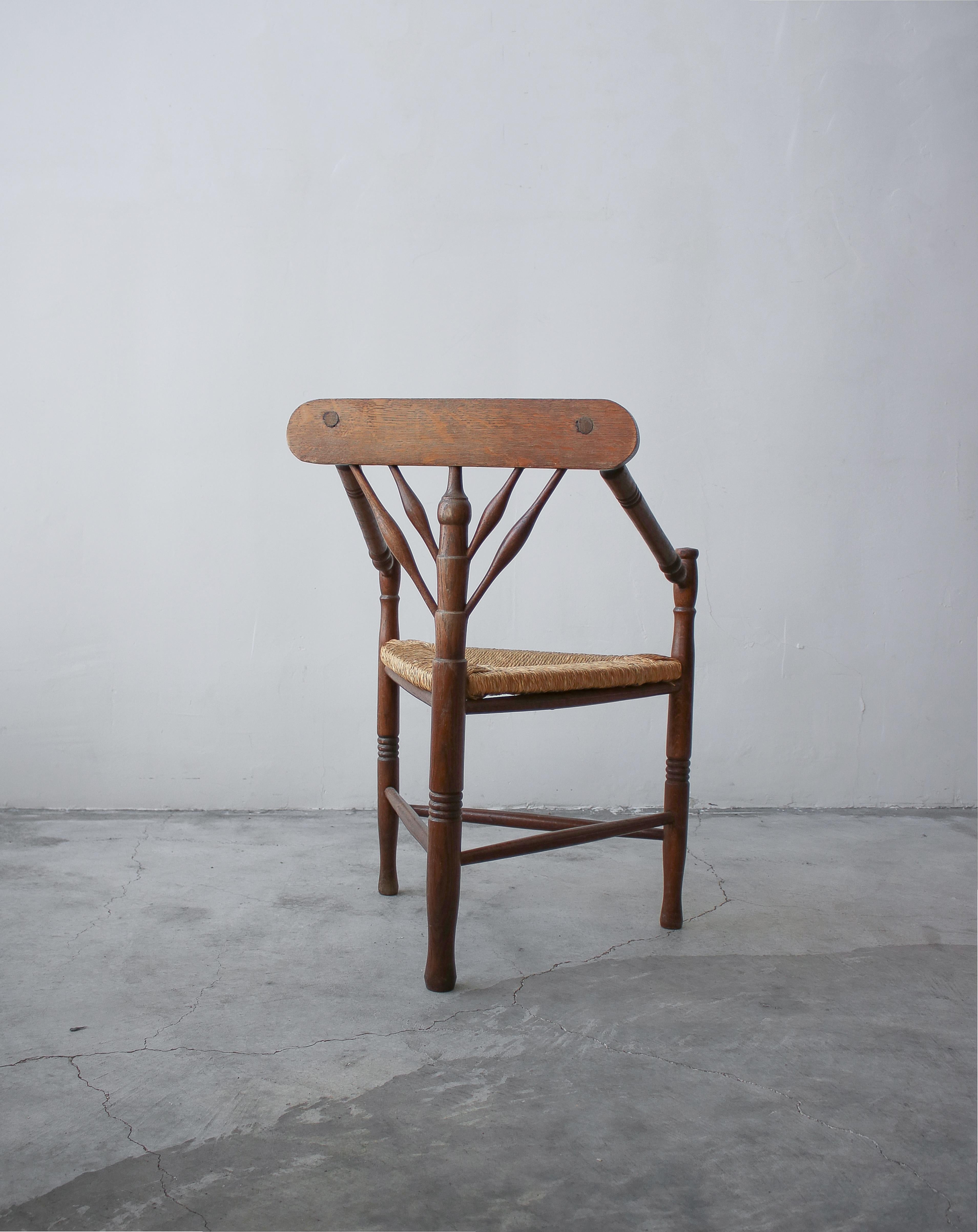 Antique Dutch Oak and Rush Turner's Chair In Good Condition For Sale In Las Vegas, NV