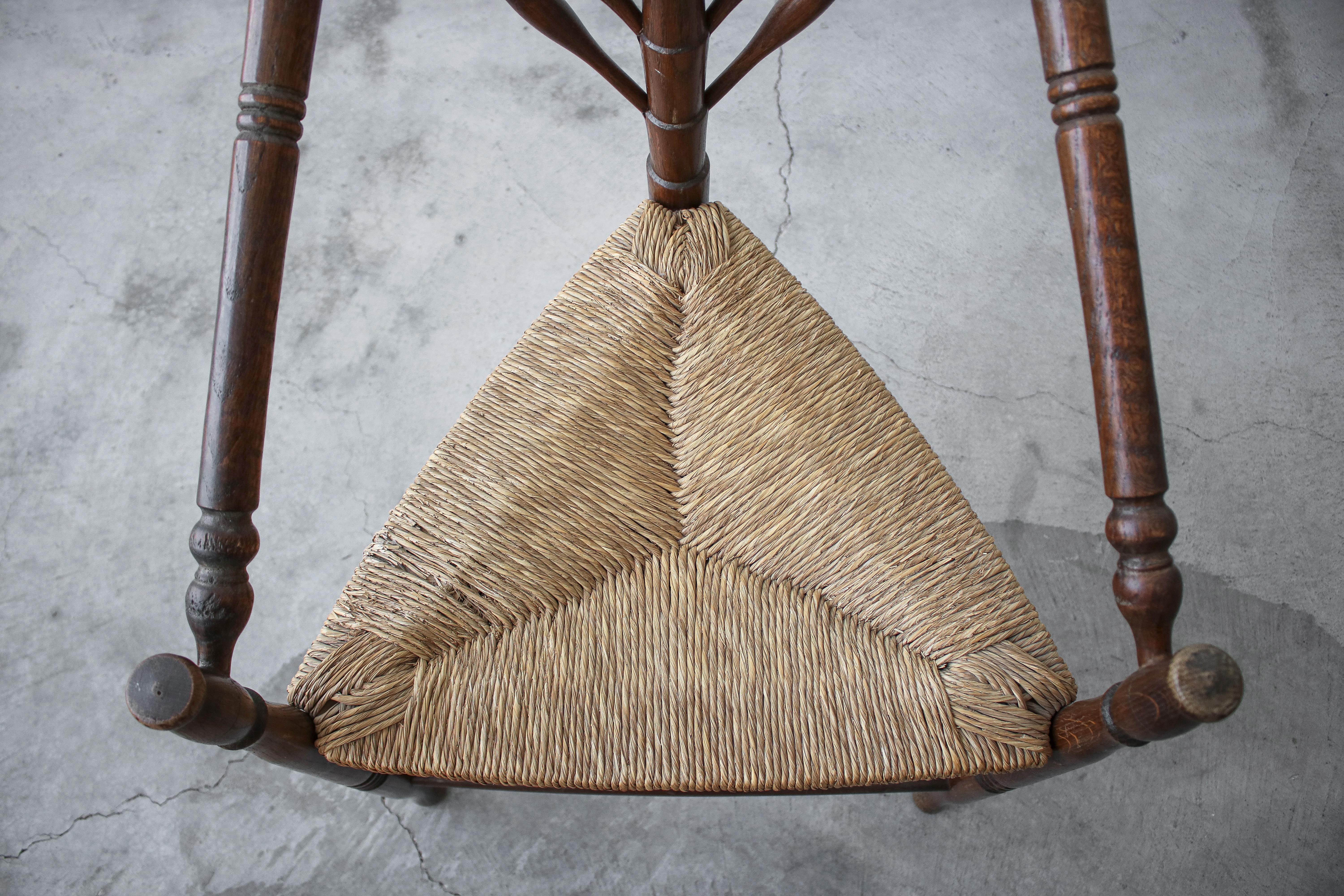 Antique Dutch Oak and Rush Turner's Chair For Sale 1