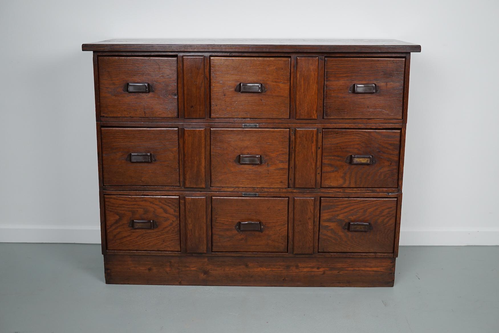 Antique Dutch Oak Apothecary Cabinet or Filing Cabinet, Early 20th Century In Good Condition In Nijmegen, NL