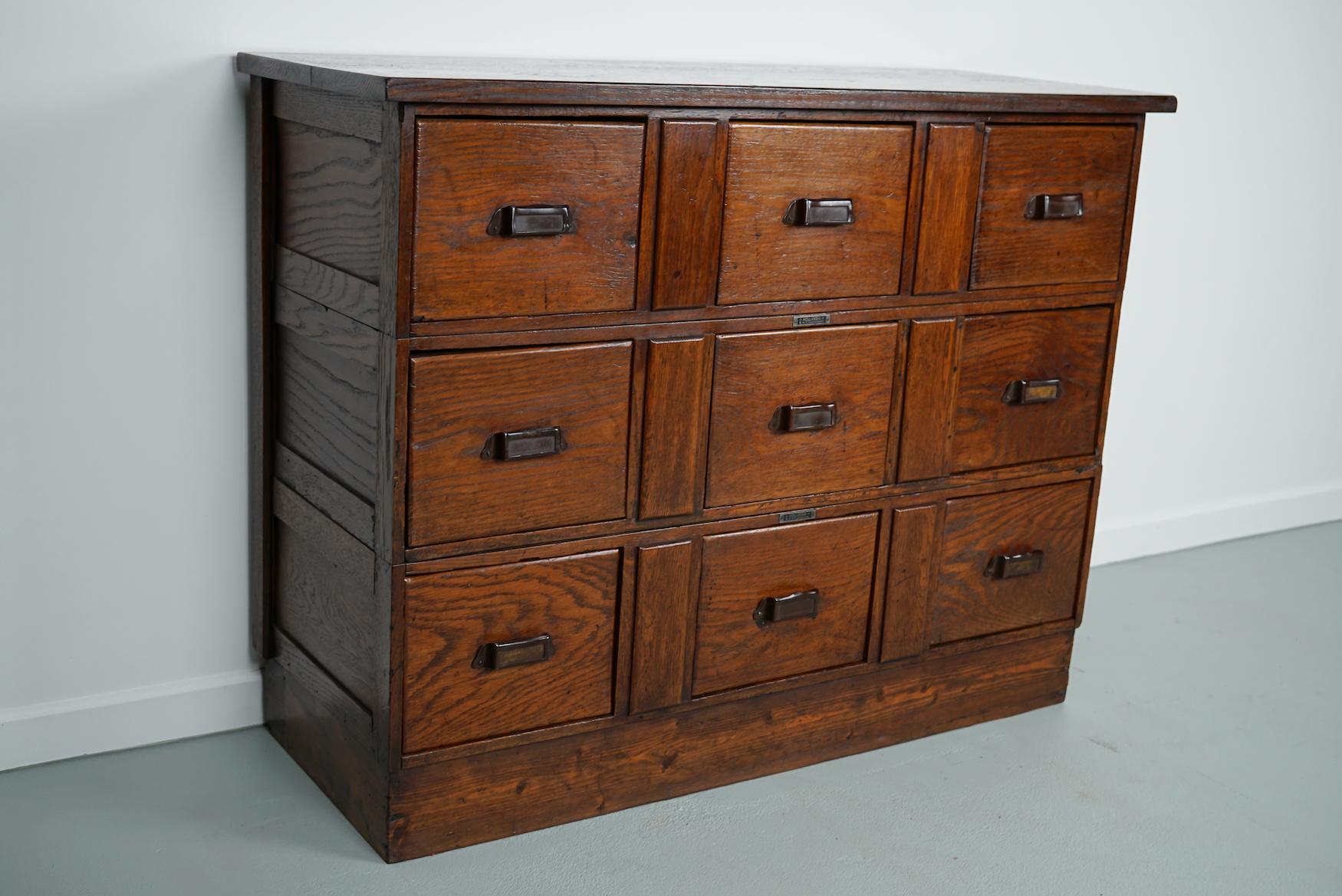 Antique Dutch Oak Apothecary Cabinet or Filing Cabinet, Early 20th Century 1