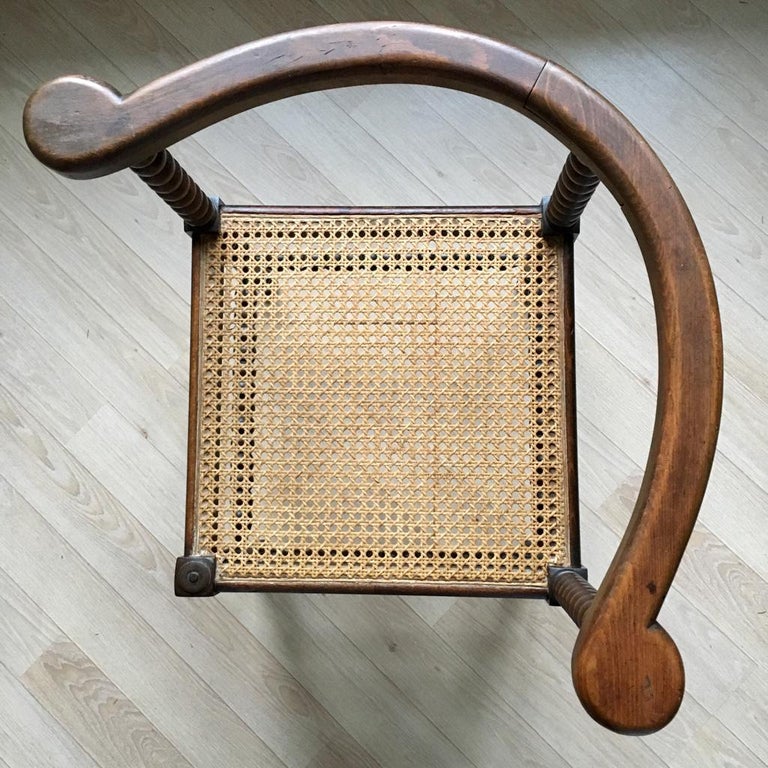 Antique Dutch Oak Corner Chair with Cane Seat, 1900s at 1stDibs