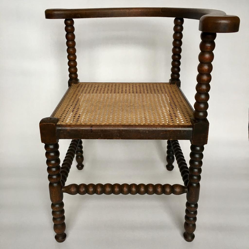 Antique Dutch Oak Corner Chair with Cane Seat, 1900s (Rustikal)