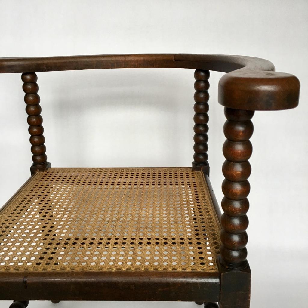 20th Century Antique Dutch Oak Corner Chair with Cane Seat, 1900s
