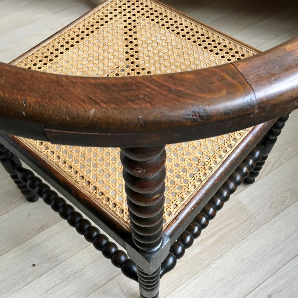 Antique Dutch Oak Corner Chair with Cane Seat, 1900s 1