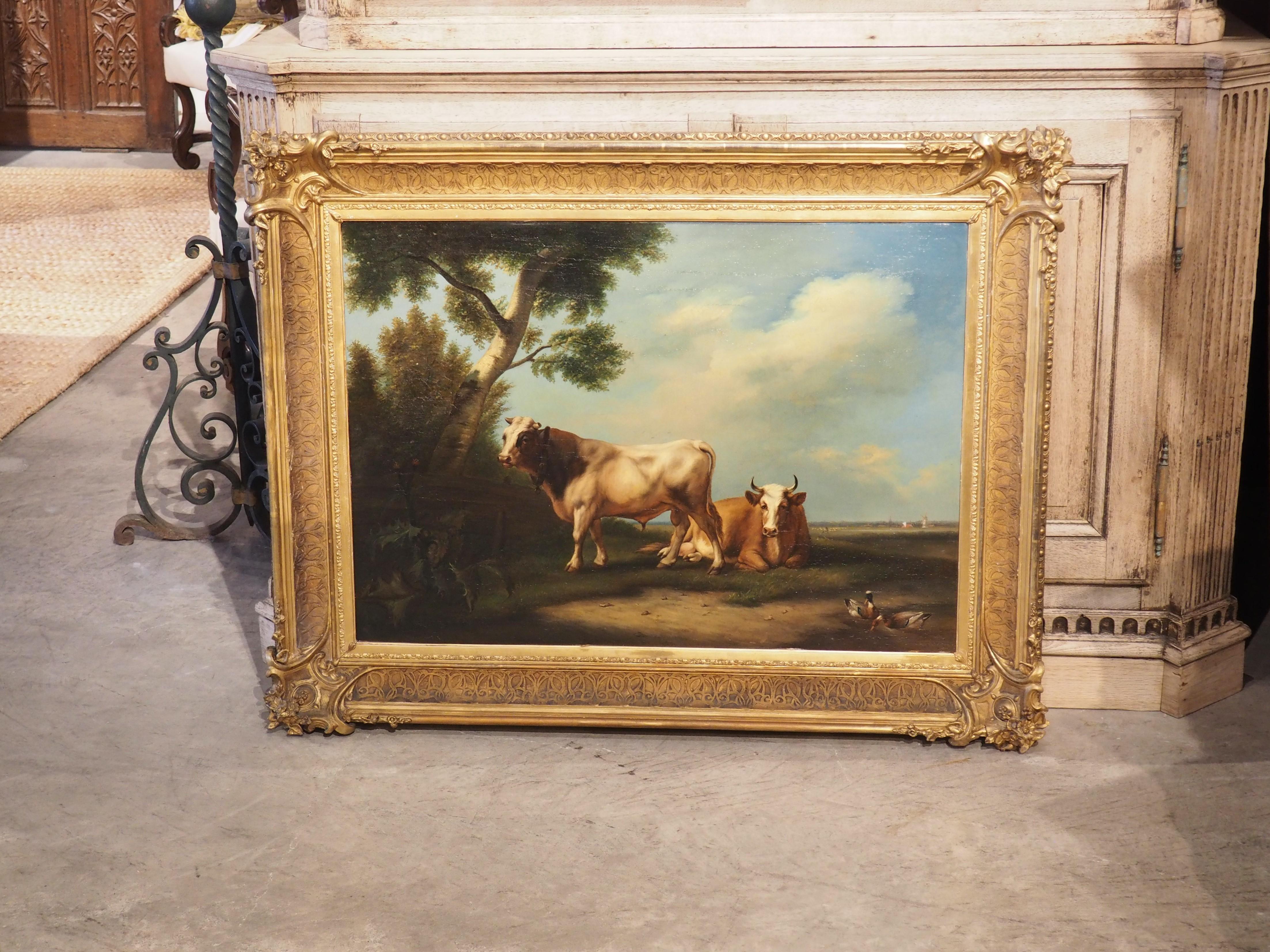 Antique Dutch Oil on Board Painting of Cattle, Signed and Dated 1858 For Sale 13