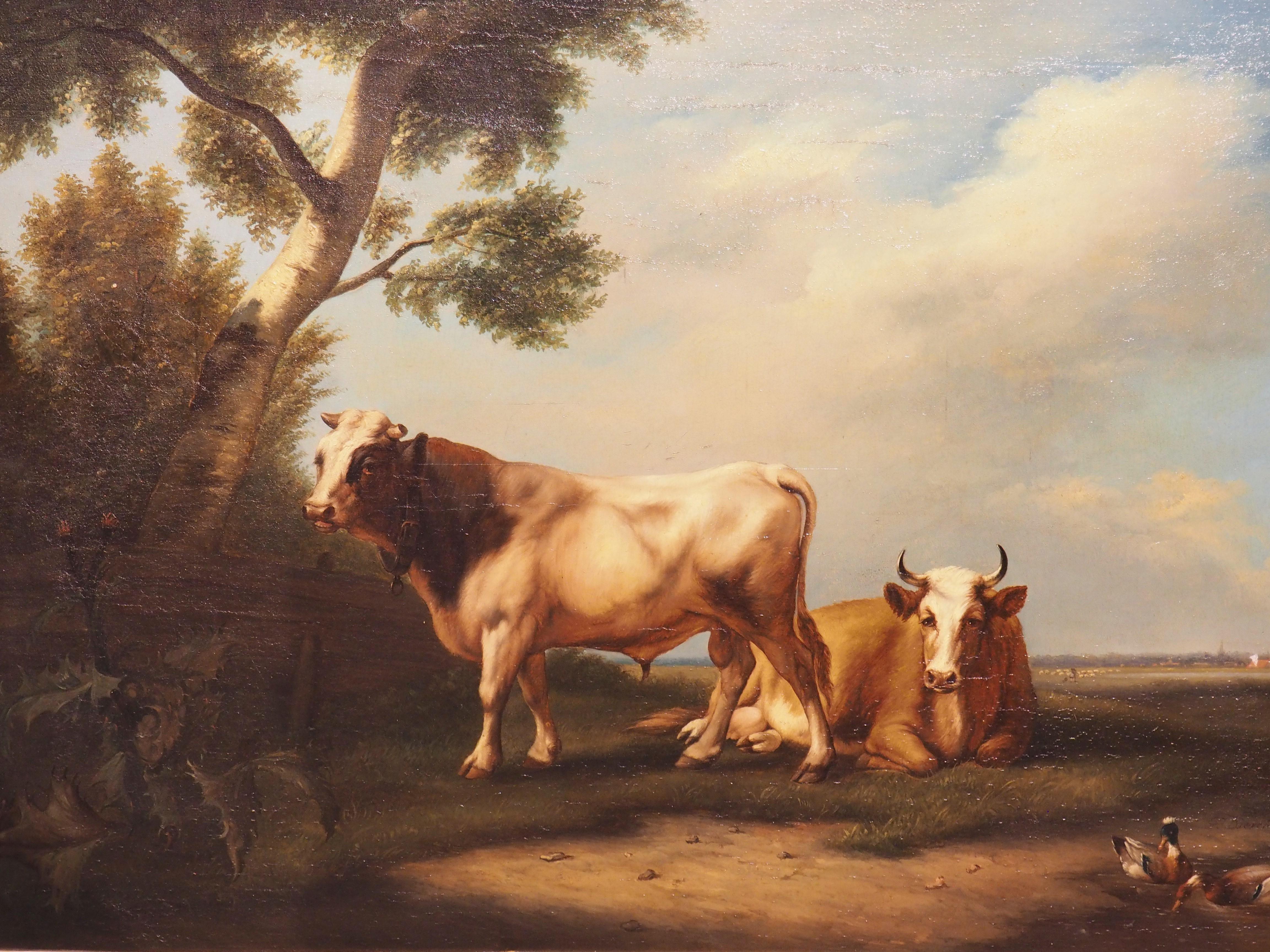 Antique Dutch Oil on Board Painting of Cattle, Signed and Dated 1858 For Sale 14