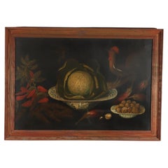 Antique Dutch Oil On Canvas Still Life Painting Unsigned 18th C