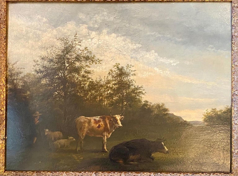 Antique Dutch oil on mahogany panel landscape painting, 
