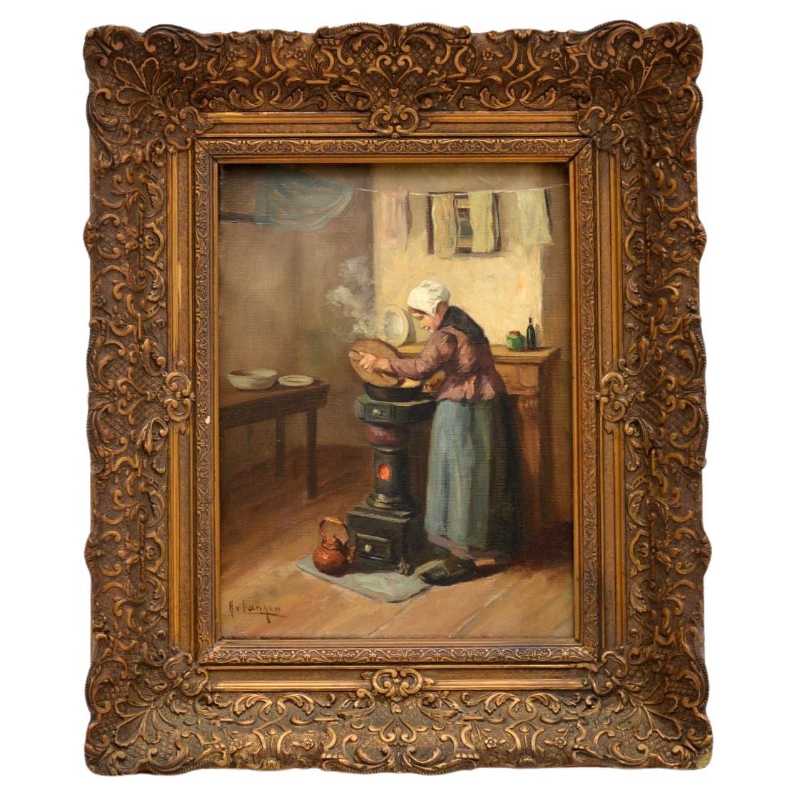 Antique Dutch Oil Painting by HV Langen