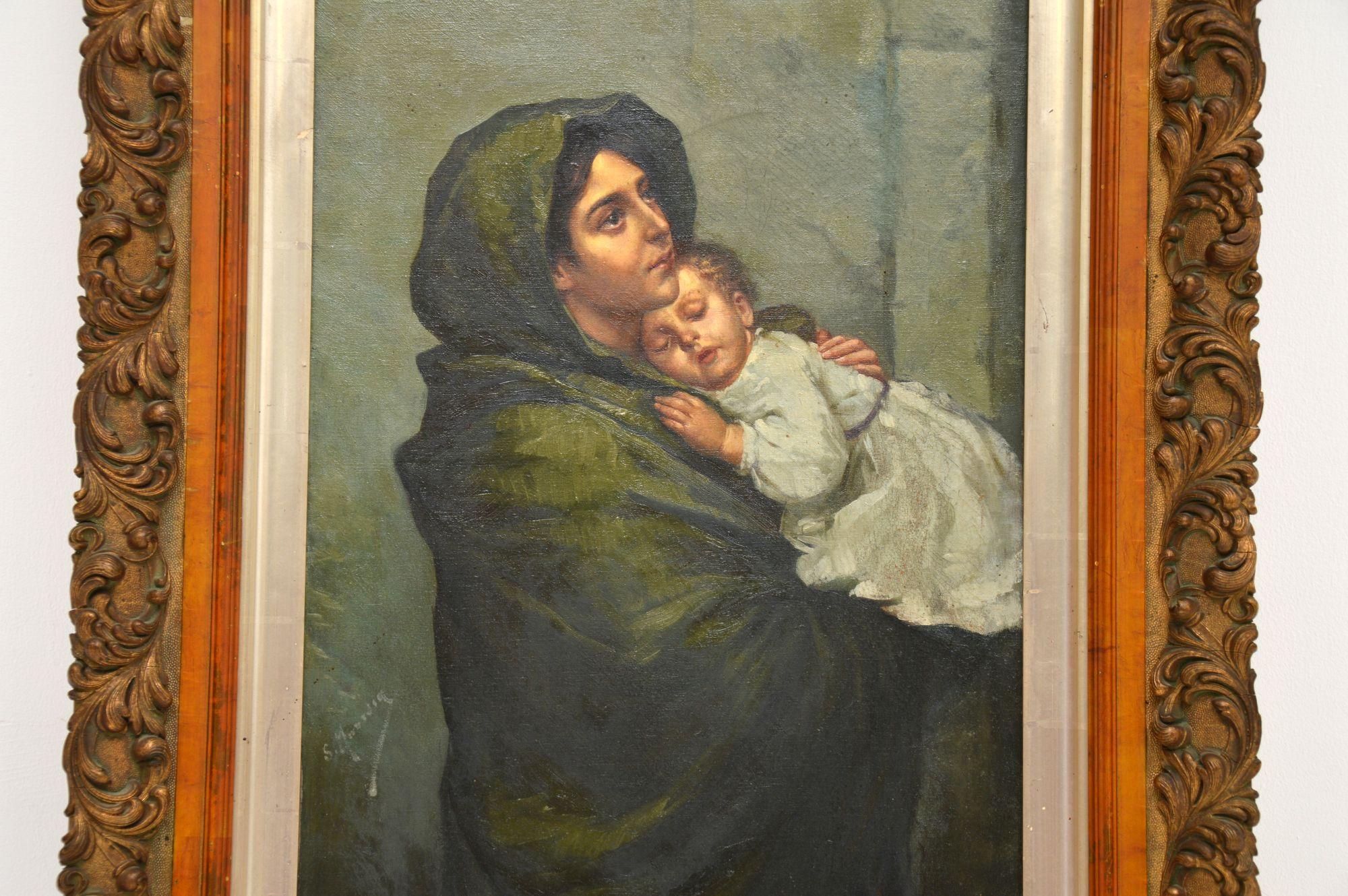 High Victorian Antique Dutch Oil Painting in a Giltwood Frame For Sale