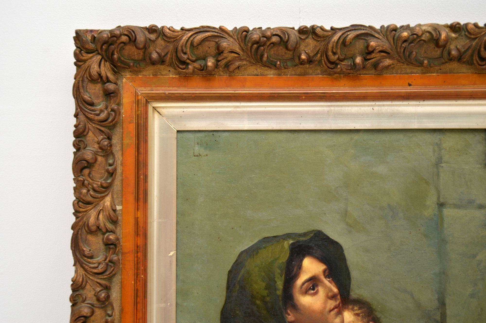 Mid-19th Century Antique Dutch Oil Painting in a Giltwood Frame For Sale