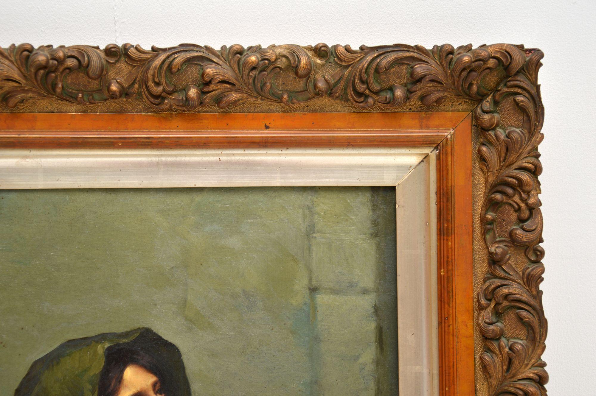 Canvas Antique Dutch Oil Painting in a Giltwood Frame For Sale