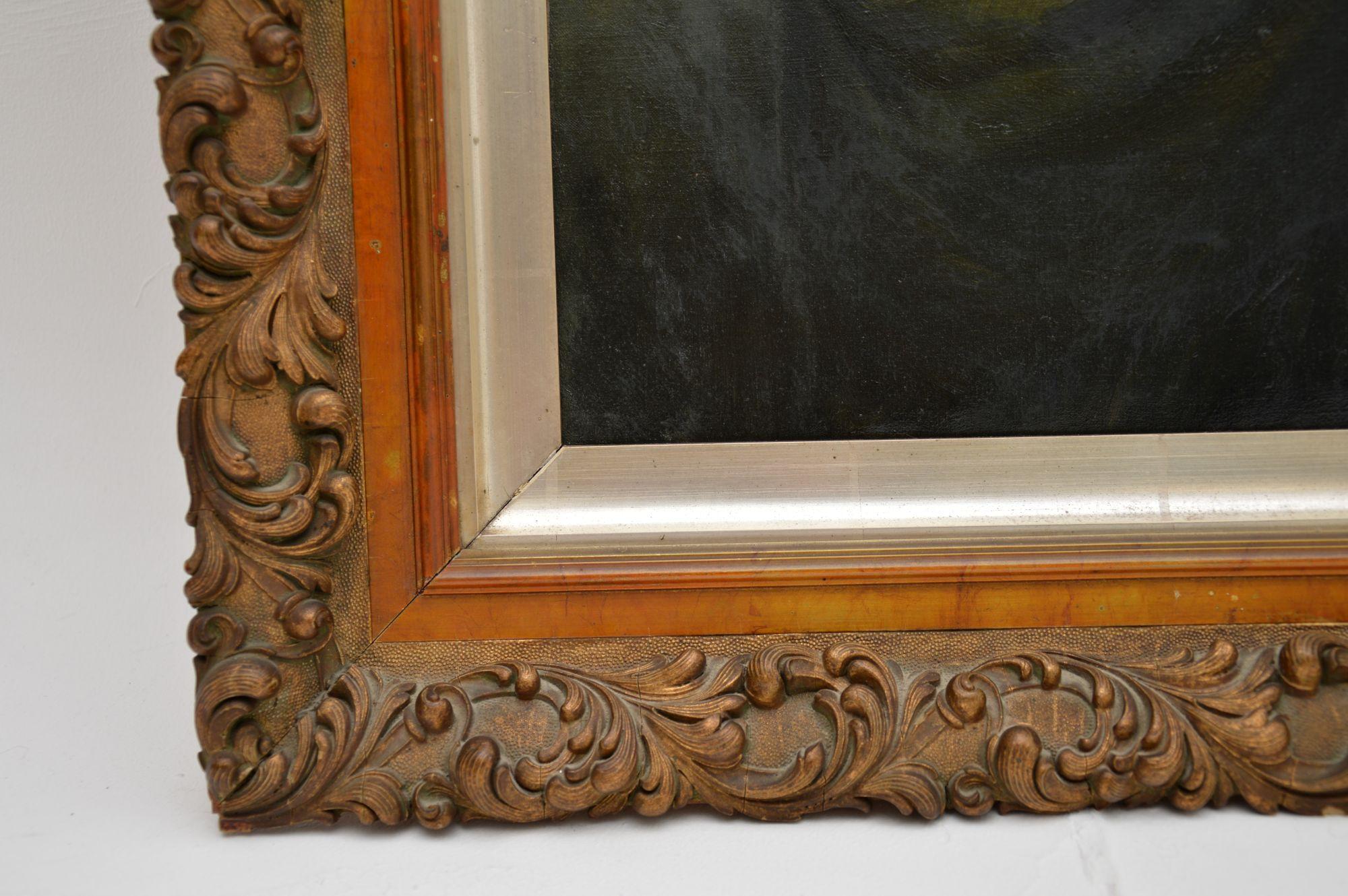 Milieu du XIXe siècle Peinture à l'huile hollandaise ancienne dans un cadre en bois doré en vente