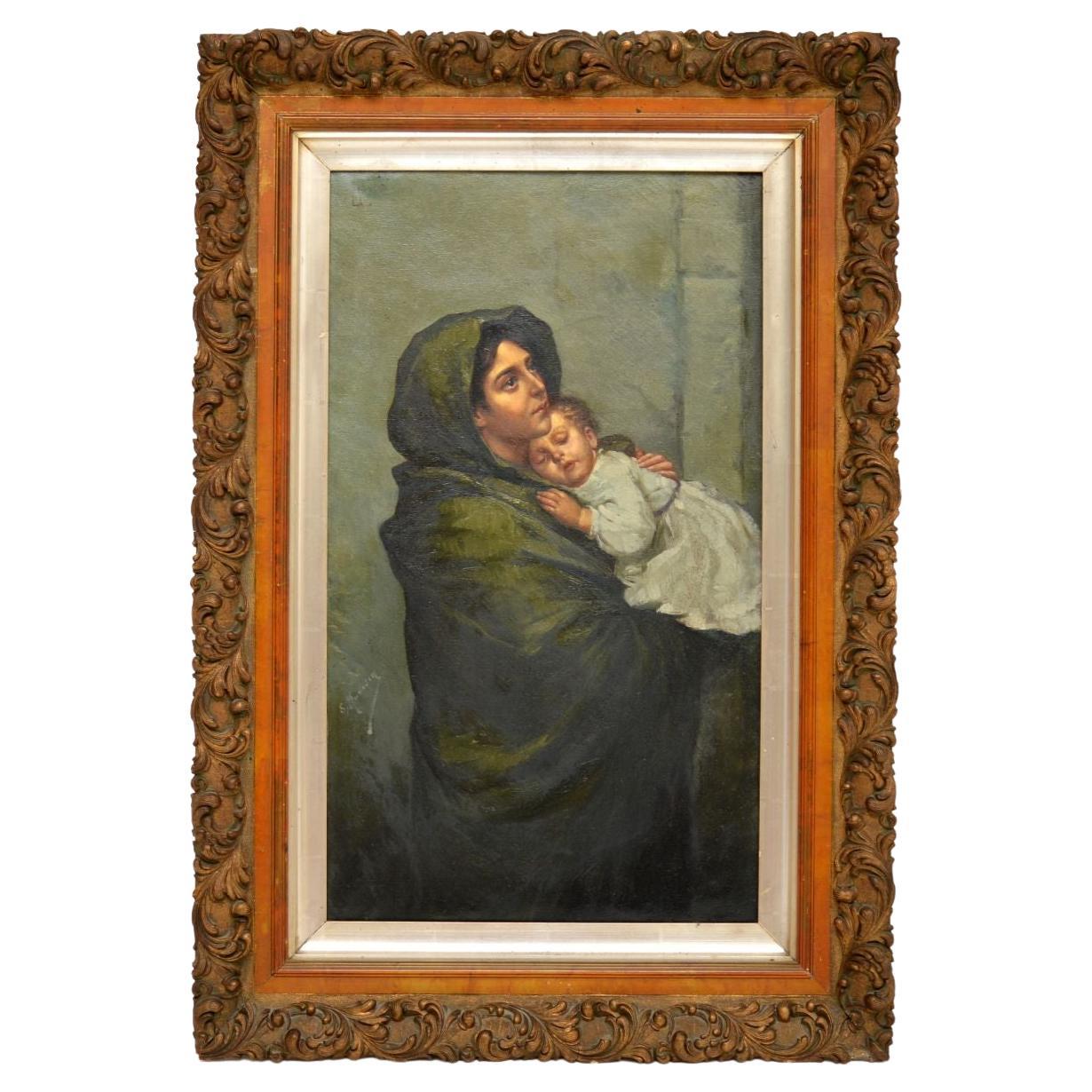 Antique Dutch Oil Painting in a Giltwood Frame For Sale