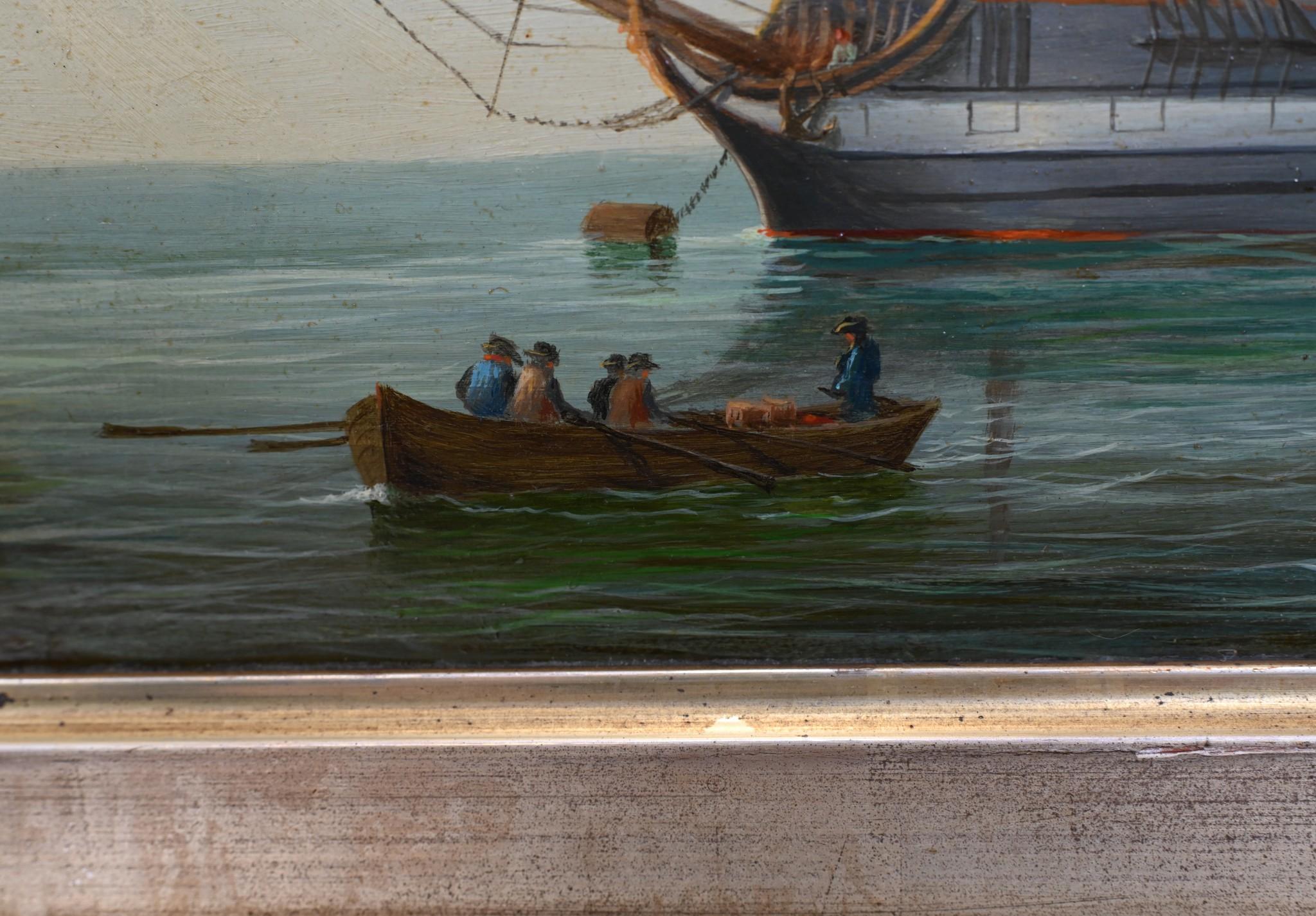 You are viewing a gorgeous Dutch antique oil painting showing a maritime scene
The large clipper dominates the scene as it leaves the harbour
Small sail boats are in the foreground
The artist has really captured the scene with great skill
Comes in