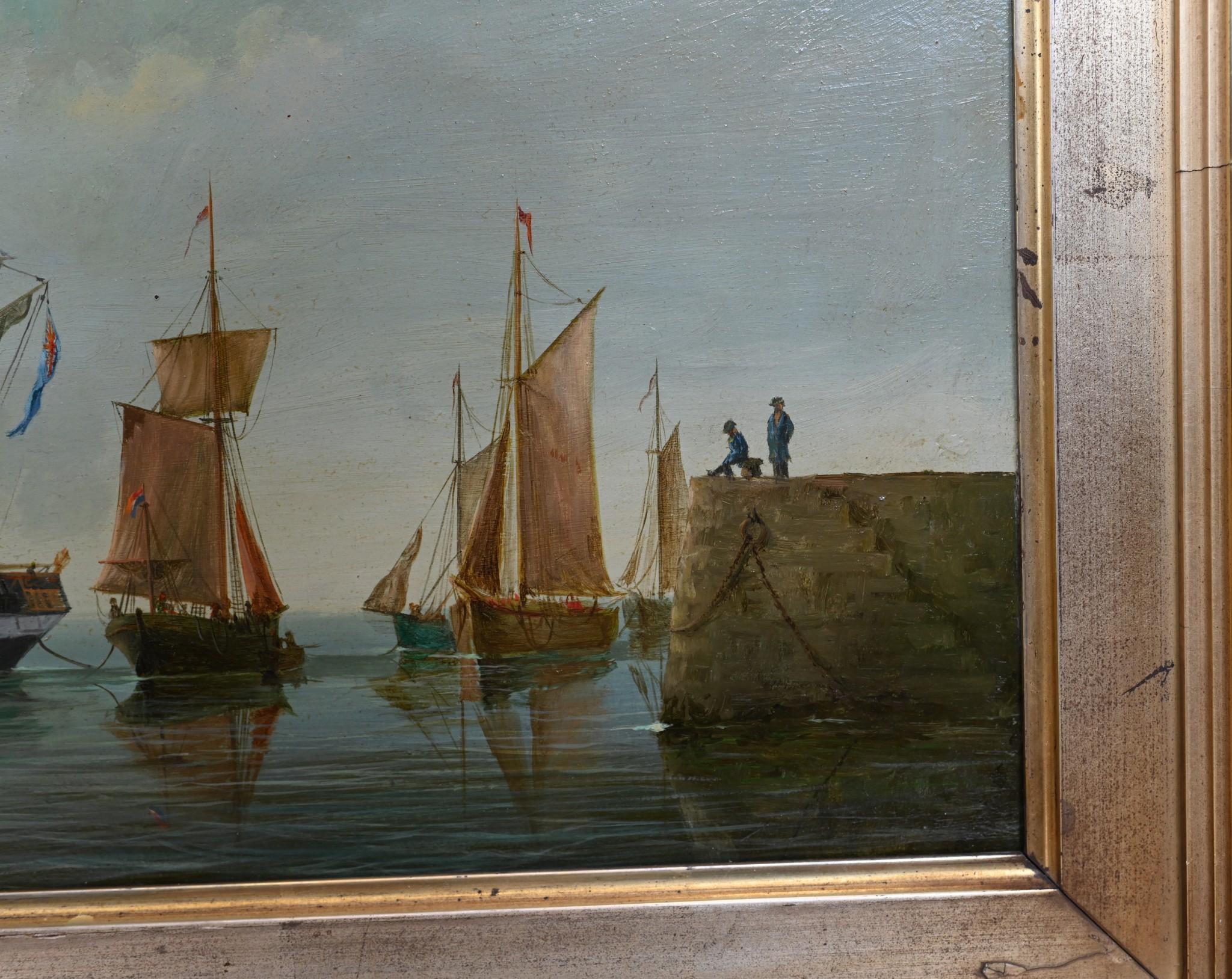 Antique Dutch Oil Painting Maritime Rotterdam Clipper Boat 1890 2