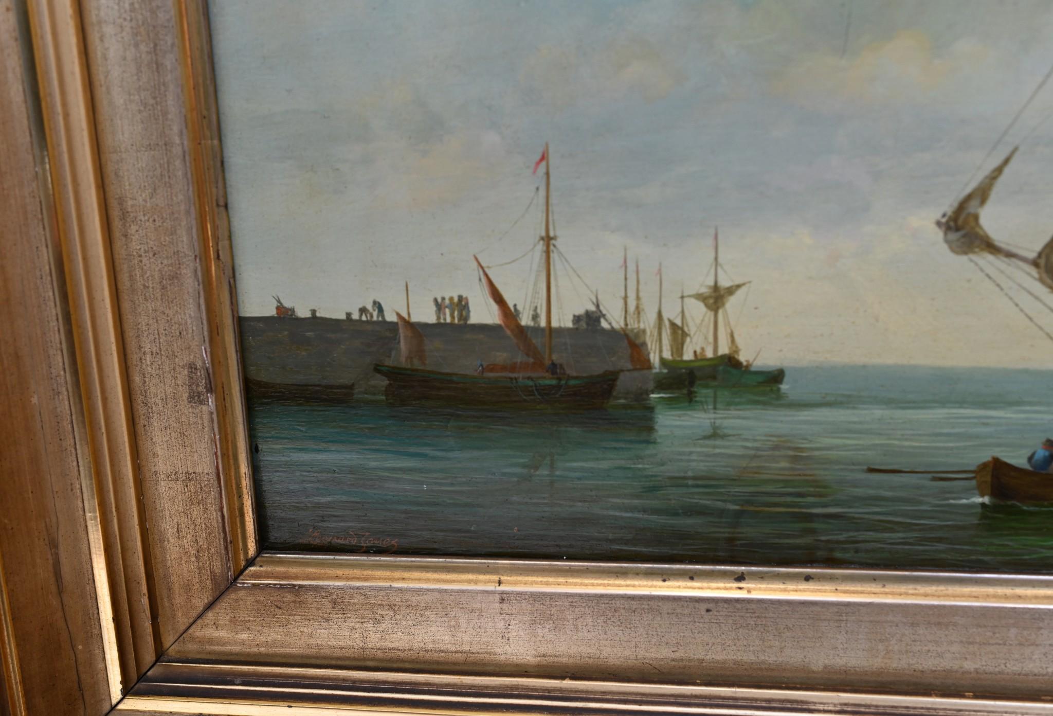 Antique Dutch Oil Painting Maritime Rotterdam Clipper Boat 1890 3