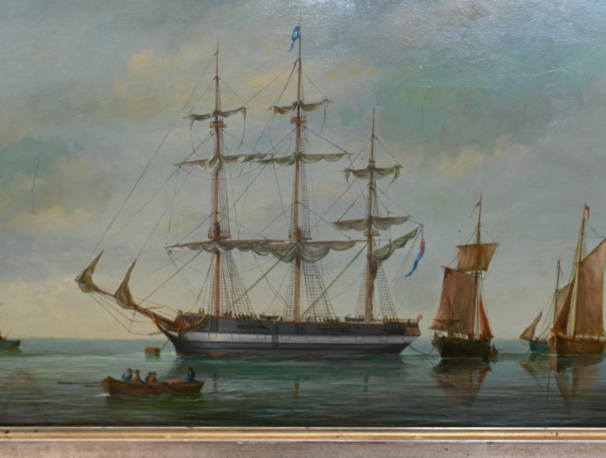 Antique Dutch Oil Painting Maritime Rotterdam Clipper Boat 1890 4