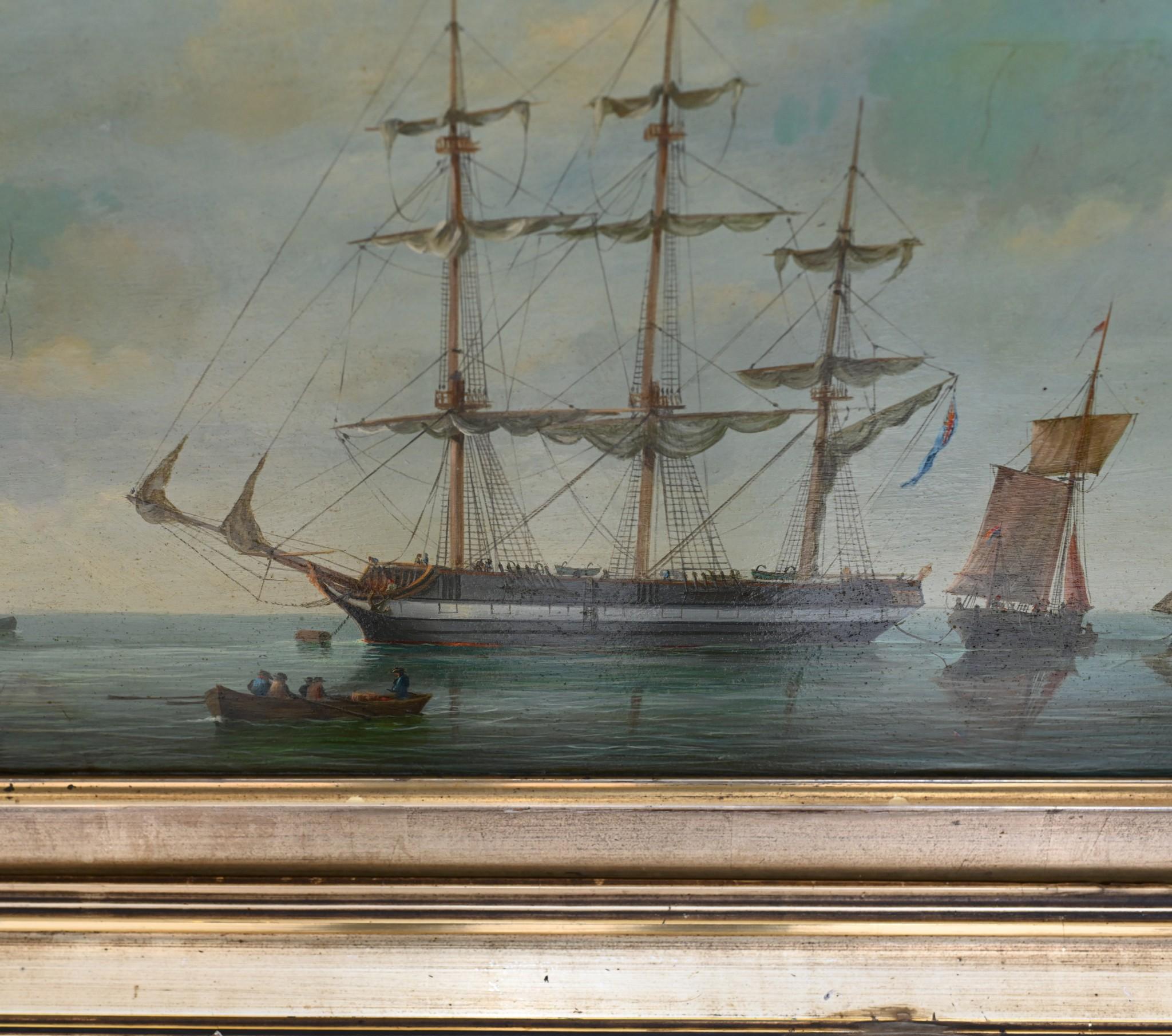 Antique Dutch Oil Painting Maritime Rotterdam Clipper Boat 1890 5