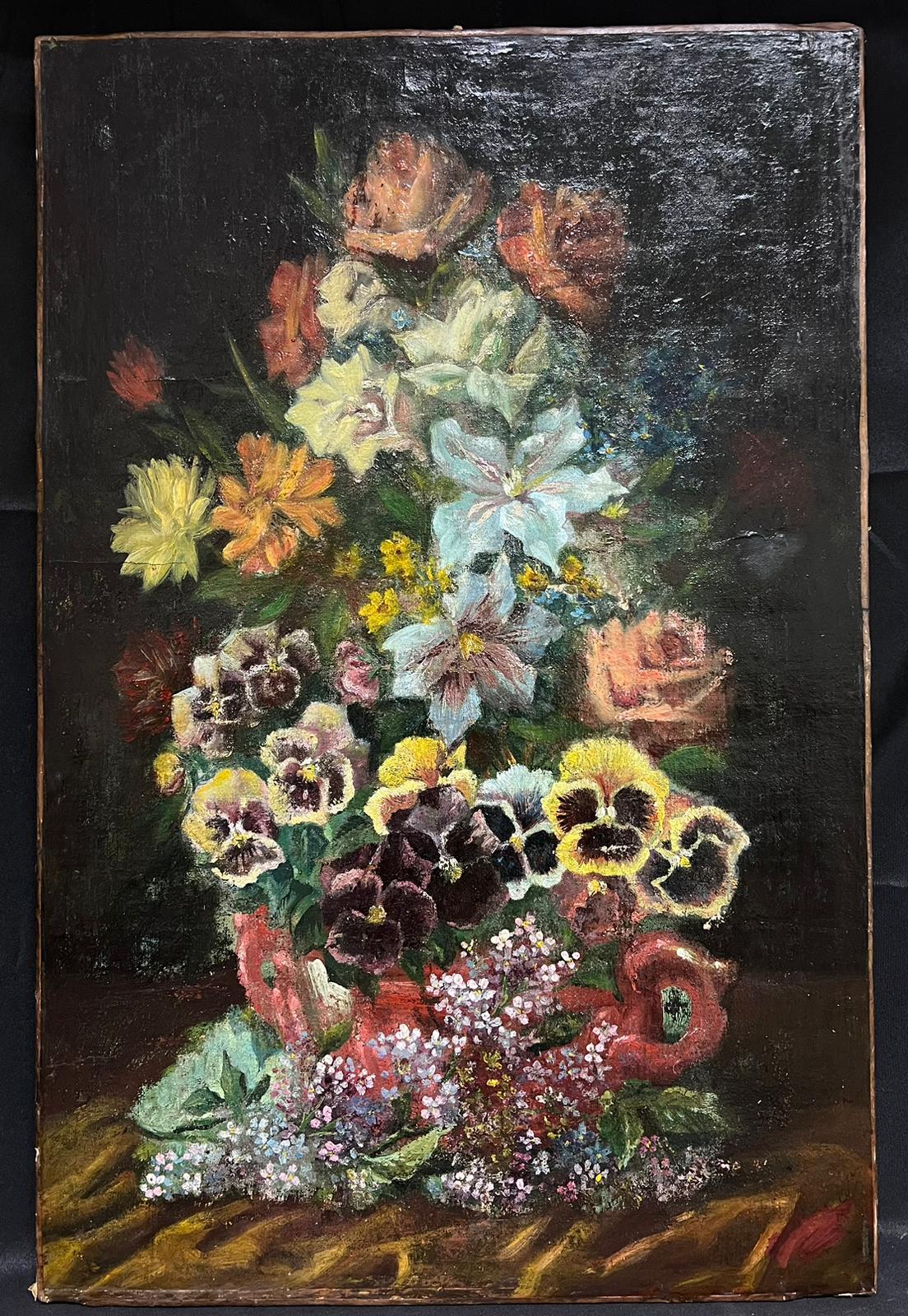 Nature morte classique de fleurs Présentation ornée Peinture à l'huile hollandaise ancienne - Painting de Antique Dutch Oil