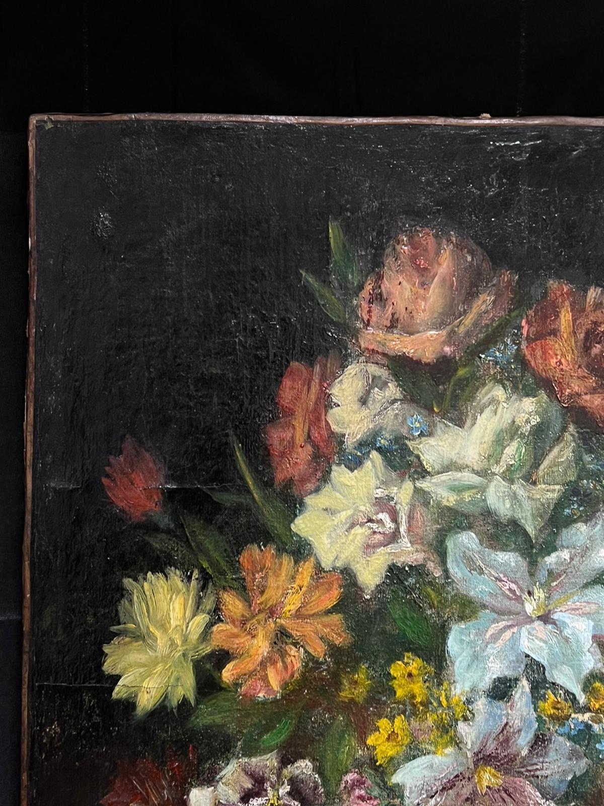 Classical Still Life of Flowers Ornate Display Antique Dutch Oil Painting For Sale 2