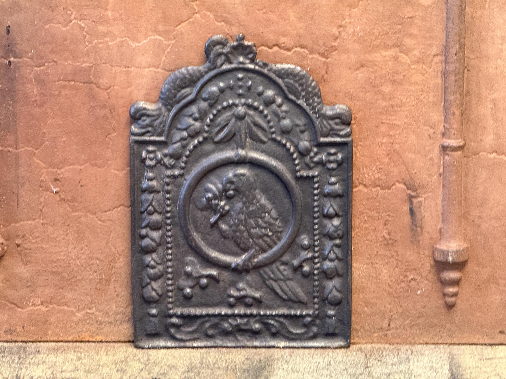 Cast Antique Dutch 'Parrot' Fireback / Backsplash, 17th Century For Sale