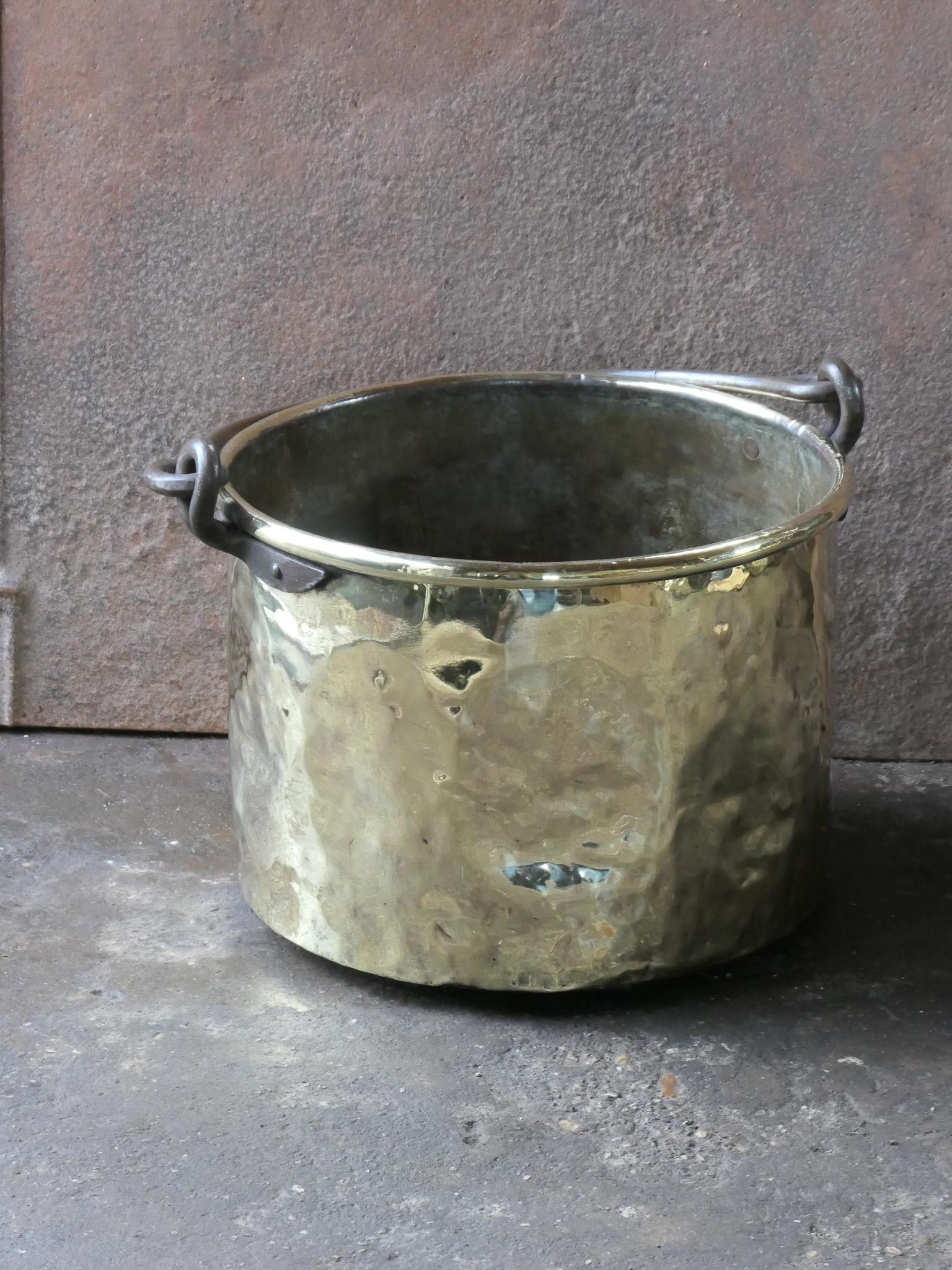 Forged Antique Dutch Polished Brass Firewood Basket, 18th Century For Sale