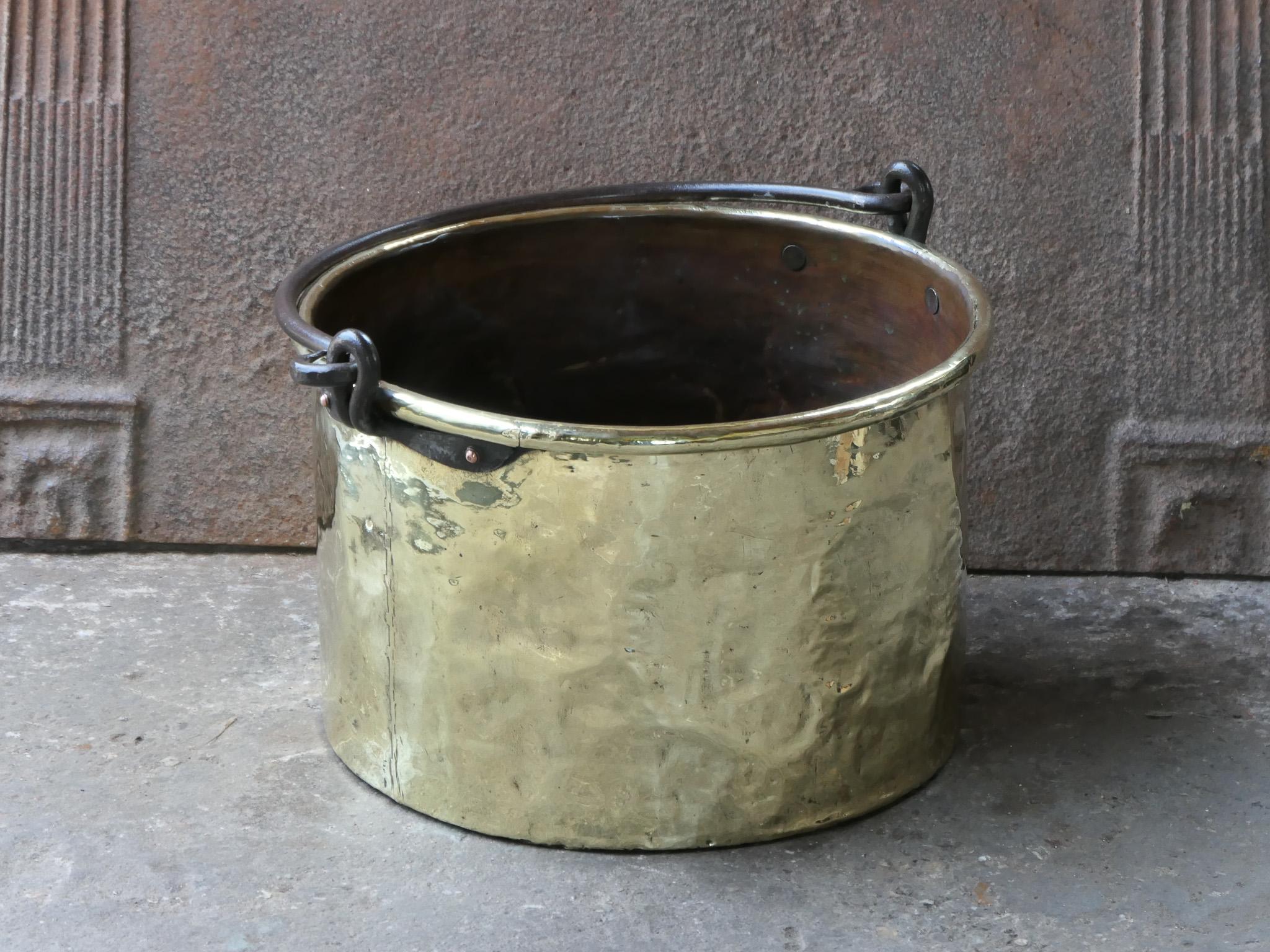 Forged Antique Dutch Polished Brass Firewood Basket, 18th Century For Sale