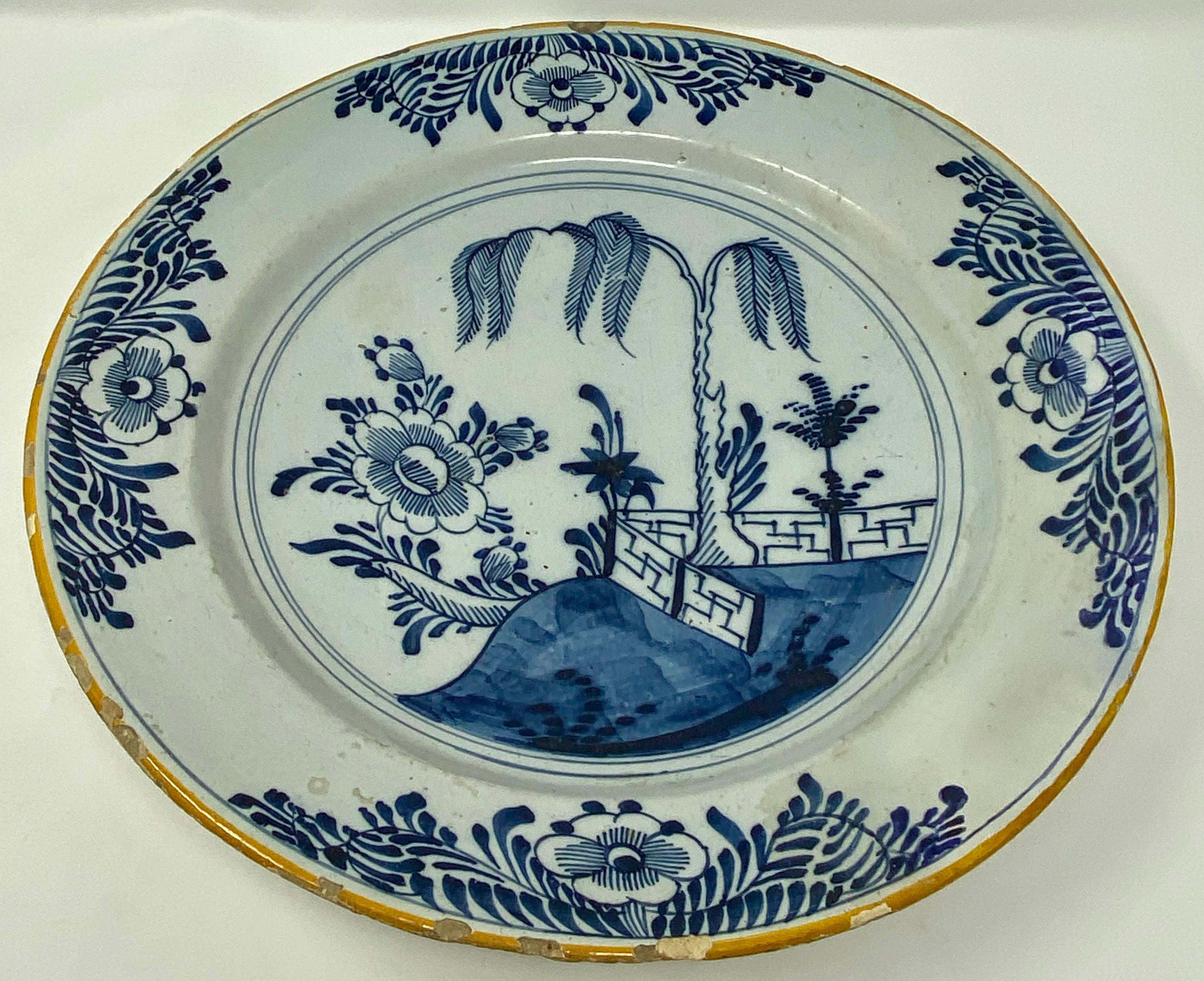 18th Century Antique Dutch Porcelain Charger in the Chinese Manner, circa 1750-1780 For Sale
