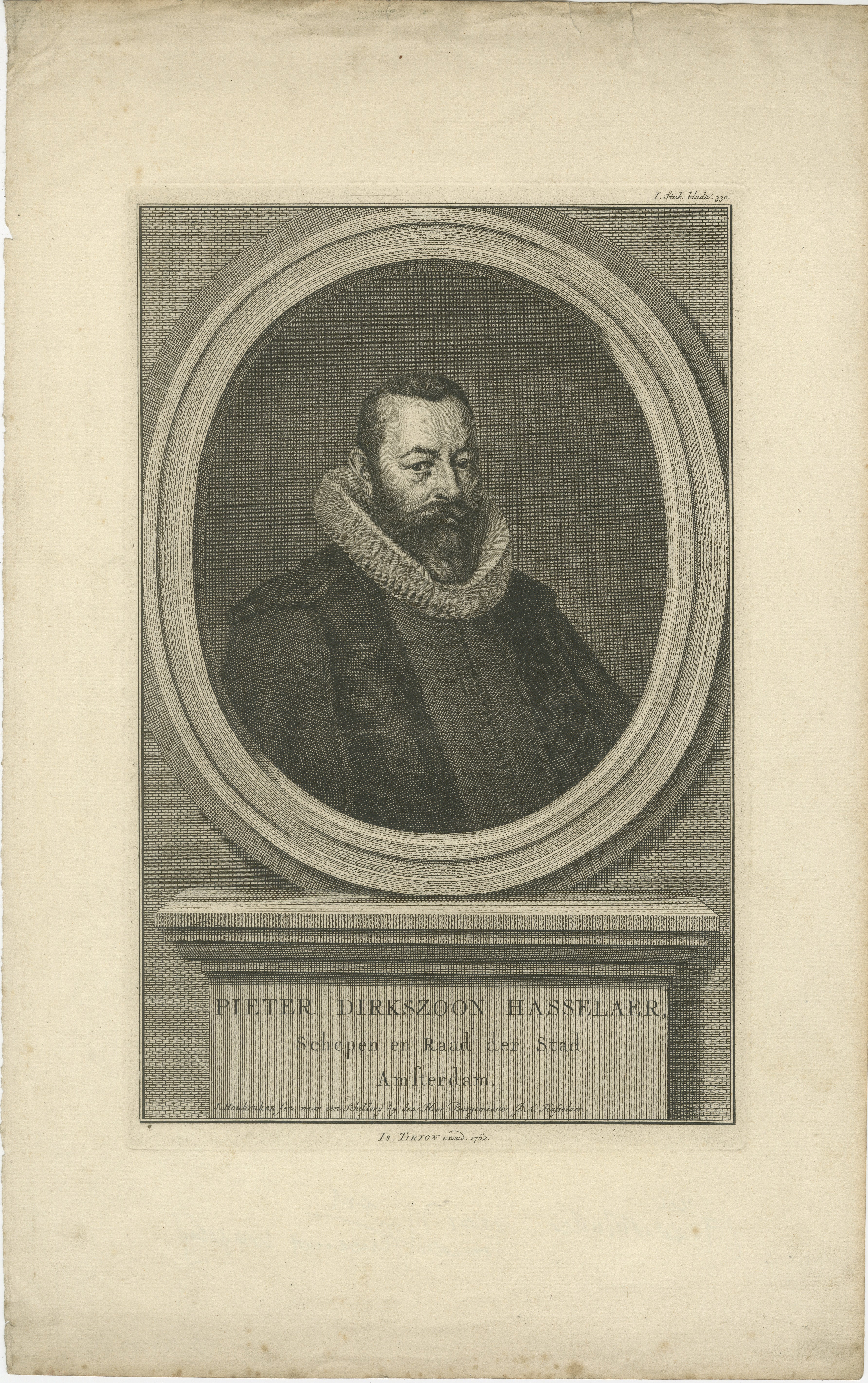 Portrait de Pieter Dirkszoon Hasselaer - Conseiller municipal d'Amsterdam, Tirion 1762

Cette belle gravure du XVIIIe siècle représente Pieter Dirkszoon Hasselaer, une figure influente du gouvernement municipal d'Amsterdam pendant le Siècle d'or