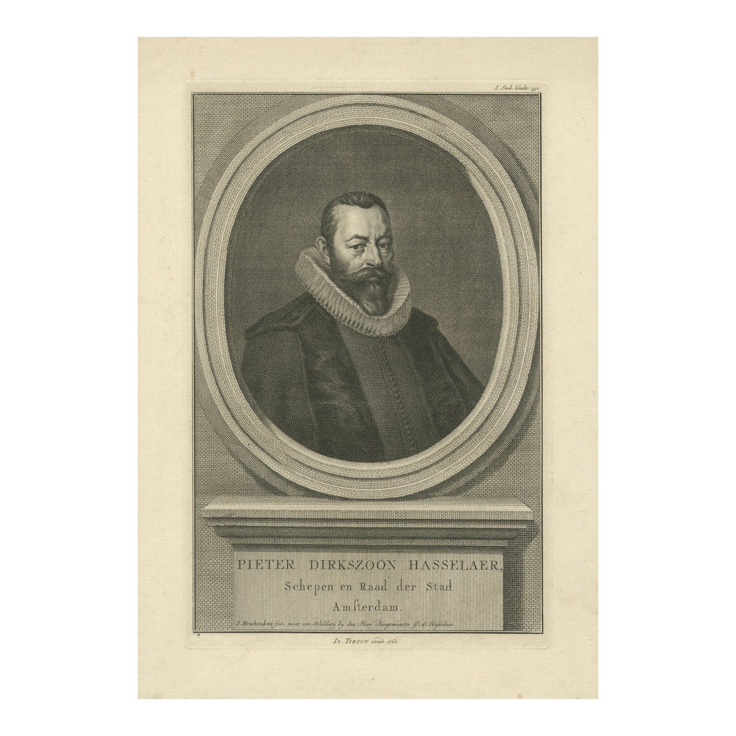 Portrait hollandais ancien de Pieter Hasselaer - Leader civique d'Amsterdam, 1762