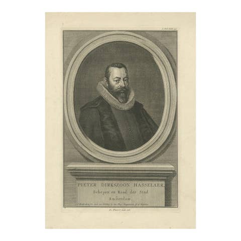 Antique Dutch Portrait of Pieter Hasselaer – Amsterdam Civic Leader, 1762
